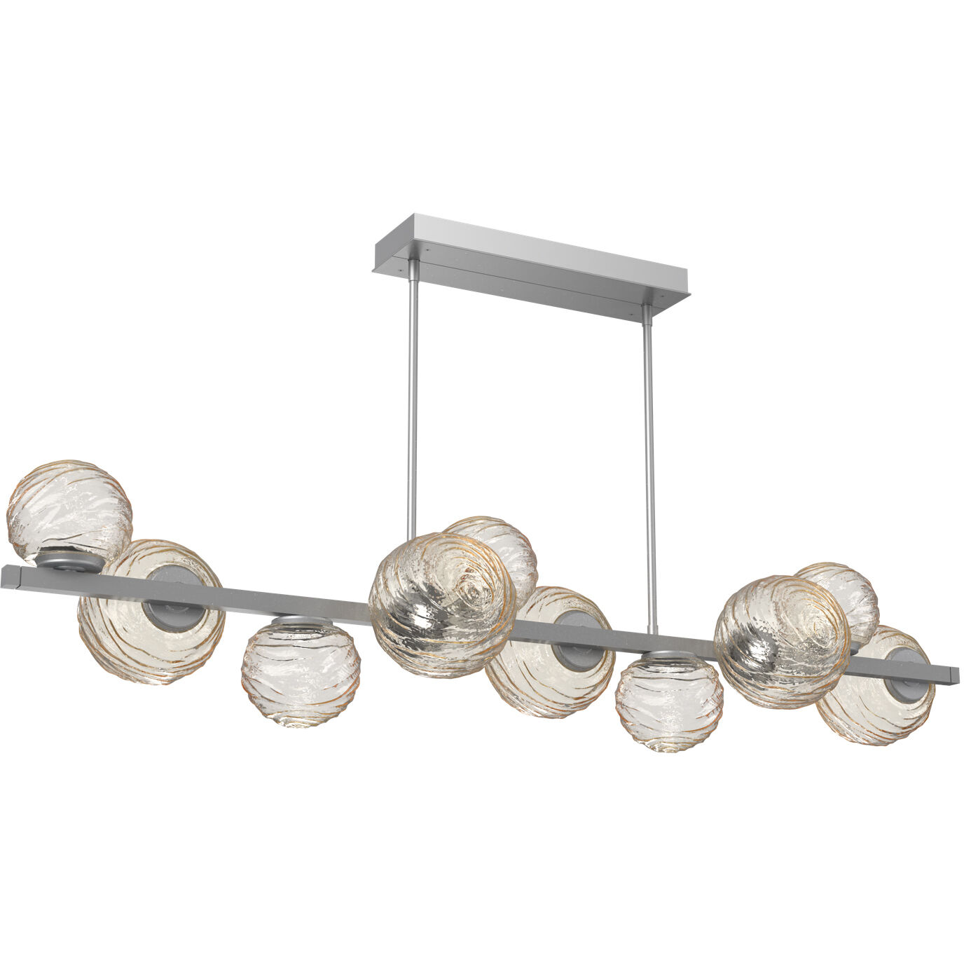 Gaia LED 60 inch Classic Silver Linear Multi-Pendant Ceiling Light in Amber, 2700K LED, Twisted Branch