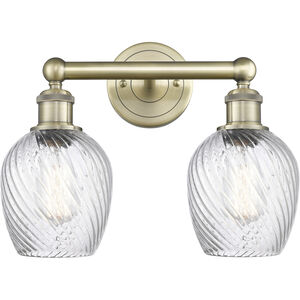 Salina 2 Light 14 inch Antique Brass and Clear Spiral Fluted Bath Vanity Light Wall Light