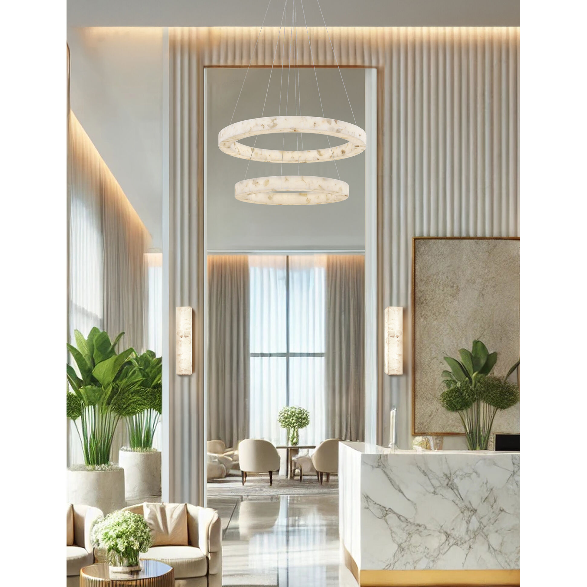 LumenAria Wall Sconce Wall Light in Brushed Brass, Alabaster Rocks