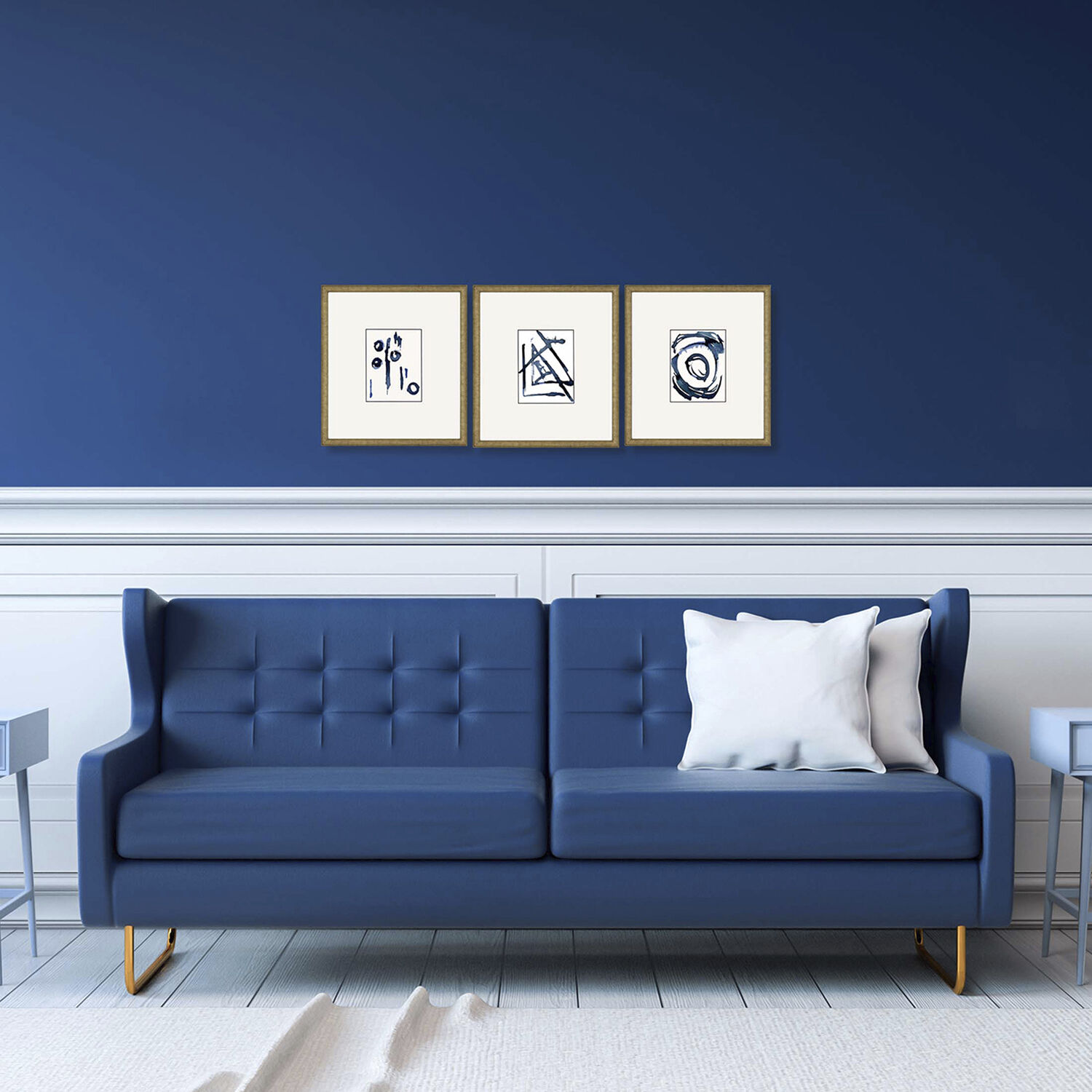 Mayhem Blue and White Framed Art