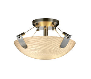 Fusion 2 Light 21 inch Brushed Nickel Semi-Flush Bowl Ceiling Light in Weave, Round Bowl, Incandescent