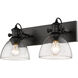 Hines 2 Light 18 inch Matte Black Semi-flush Ceiling Light in Seeded Glass, Damp