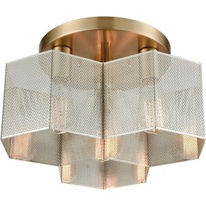 Compartir 3 Light 15 inch Satin Brass Semi Flush Mount Ceiling Light