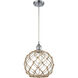 Ballston Large Farmhouse Rope LED 10 inch Polished Chrome Mini Pendant Ceiling Light in Clear Glass with Brown Rope, Silver, Ballston