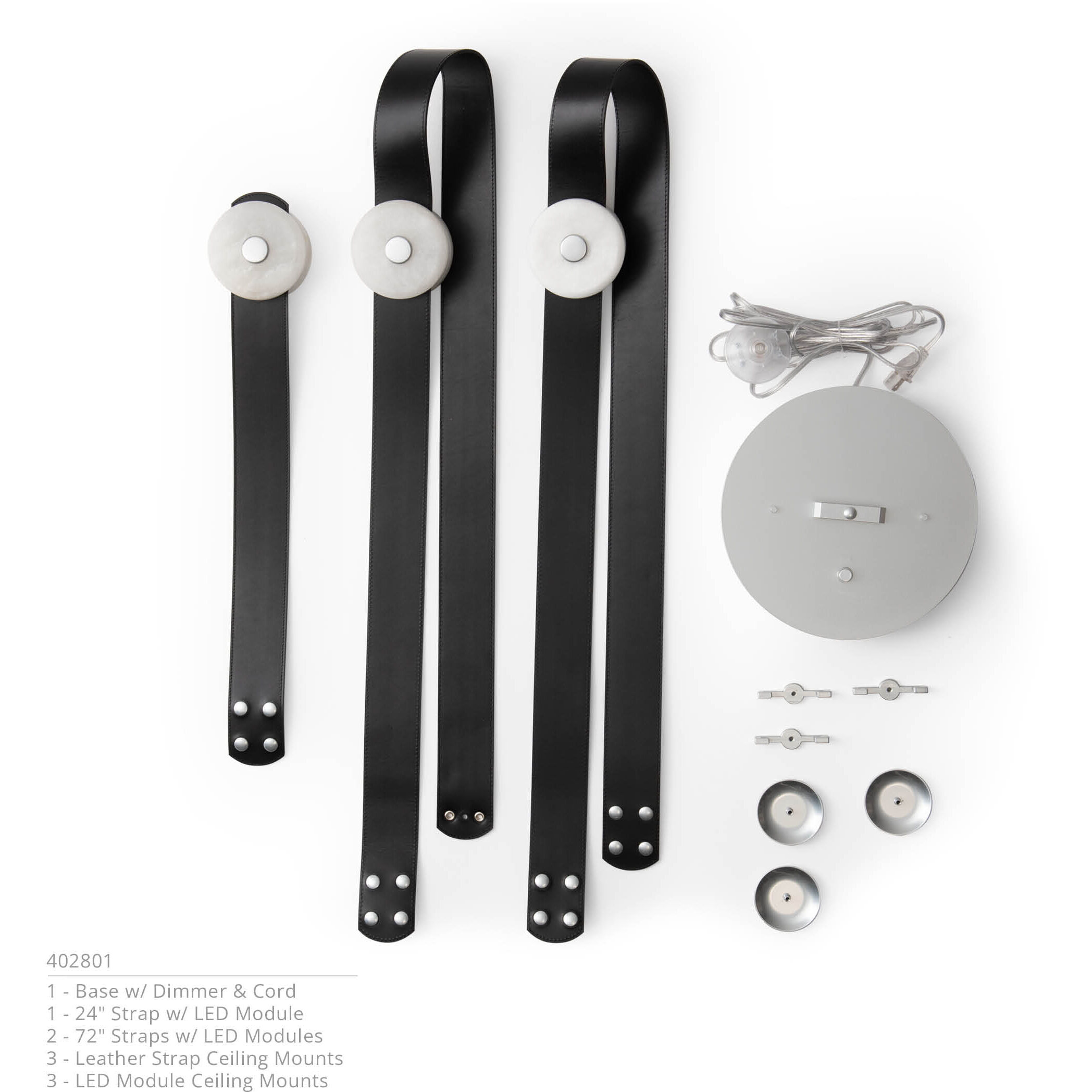 Art & Alchemy SNAPS LED 36 inch Sterling Floor-to-Ceiling Plug-in Lamp Ceiling Light in Black Leather with Alabaster