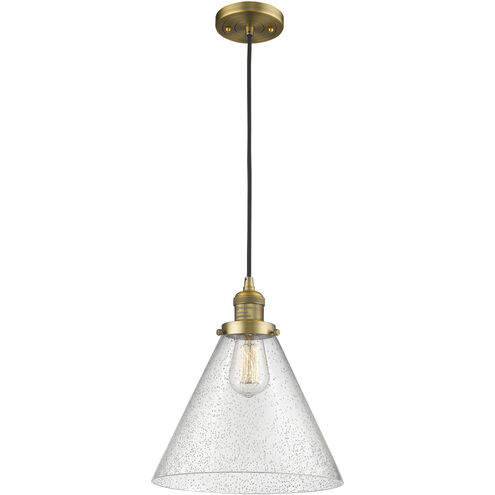 Franklin Restoration Cone LED 12 inch Brushed Brass Mini Pendant Ceiling Light in Seedy, Franklin Restoration