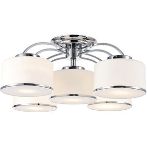 Frosted 5 Light 30 inch Chrome Drum Shade Flush Mount Ceiling Light