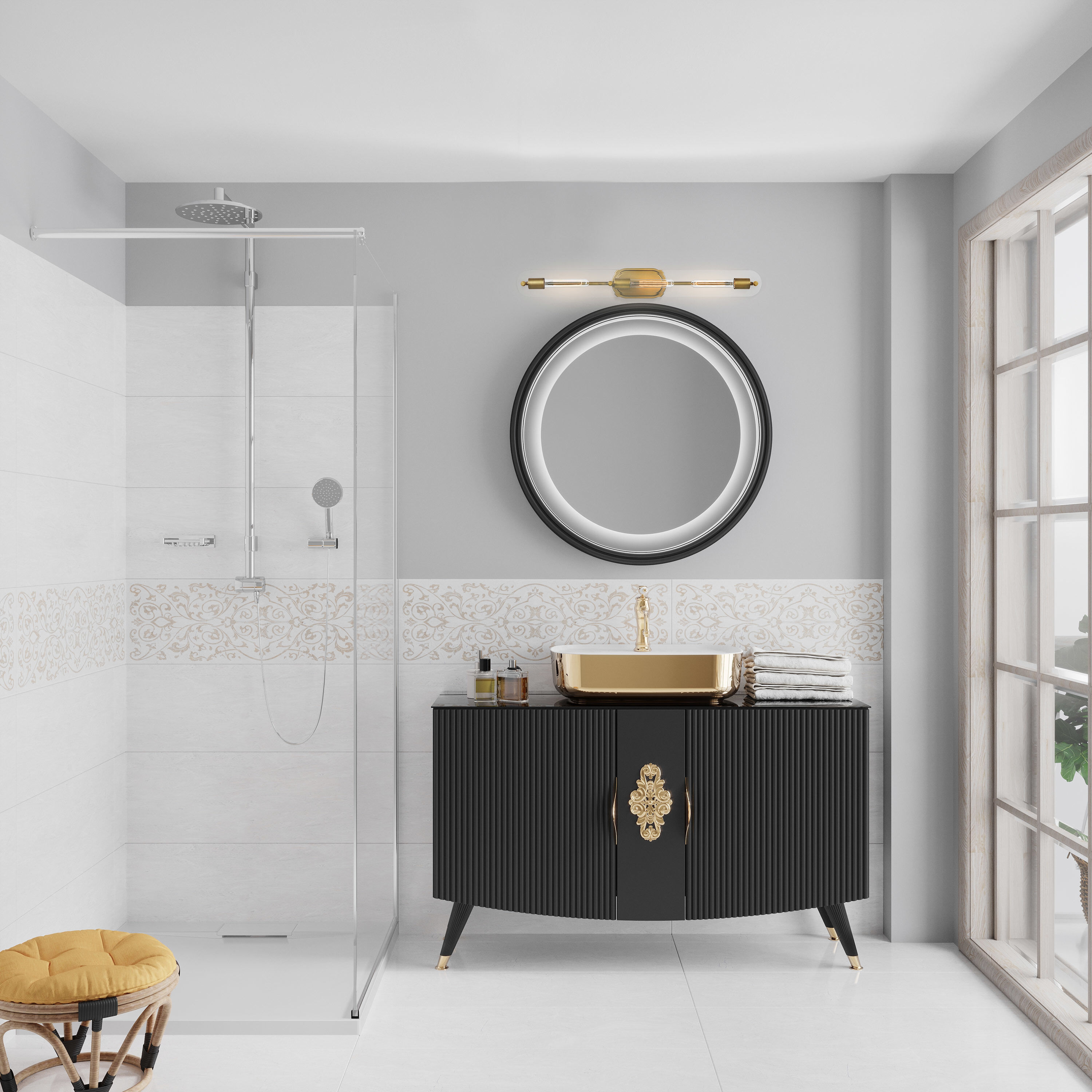 Teton 3 Light 34 inch Natural Brass Bathroom Vanity Light Wall Light