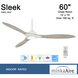 Sleek 60 inch Flat White with Bleached Seasoned Wood Blades Ceiling Fan