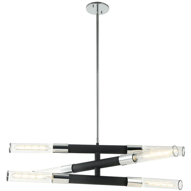 Tubo 6 Light 35 inch Matte Black Pendant Ceiling Light in Matte Black and Chrome