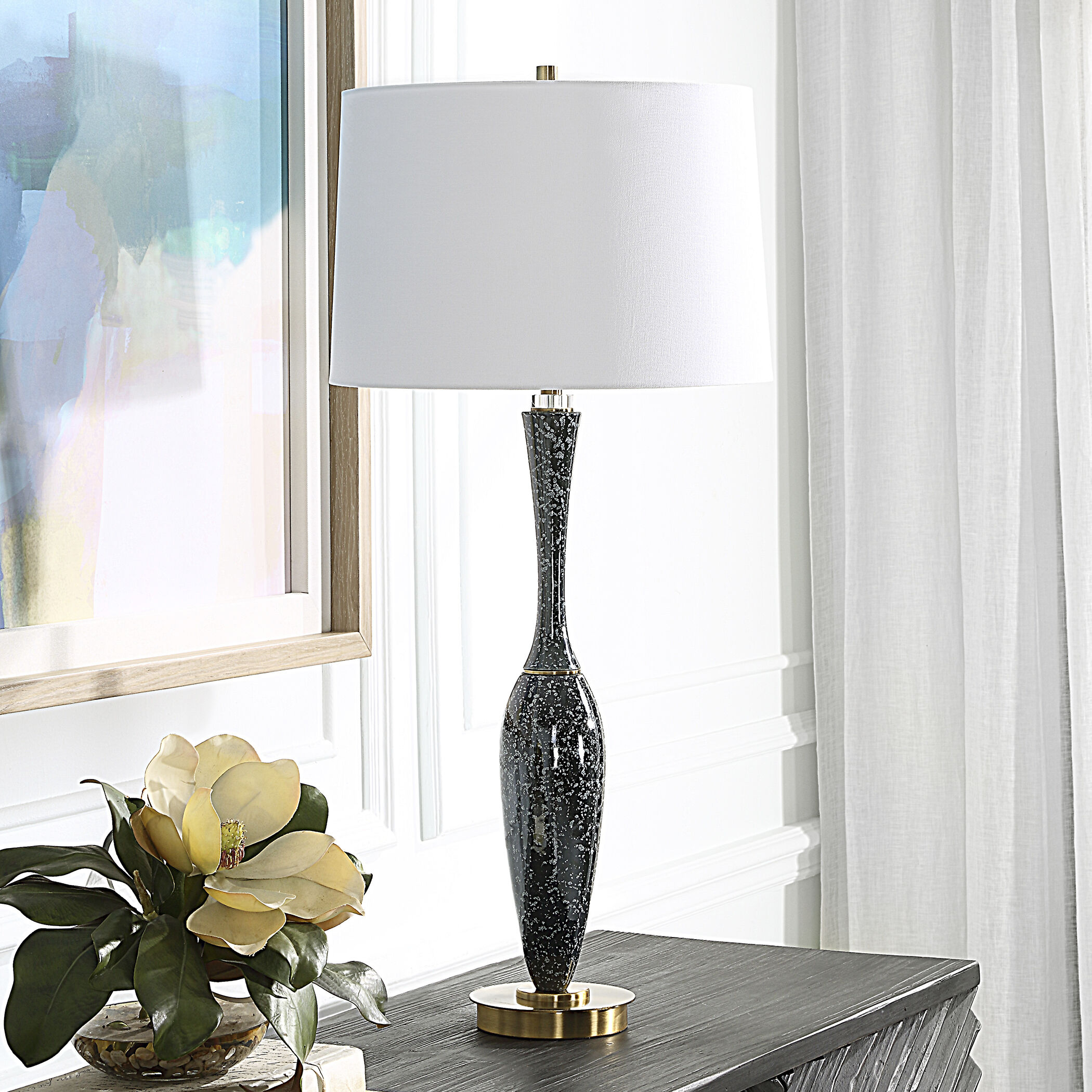 Remy 32.5 inch 150.00 watt Black Glaze with Mottled White Details Table Lamp Portable Light