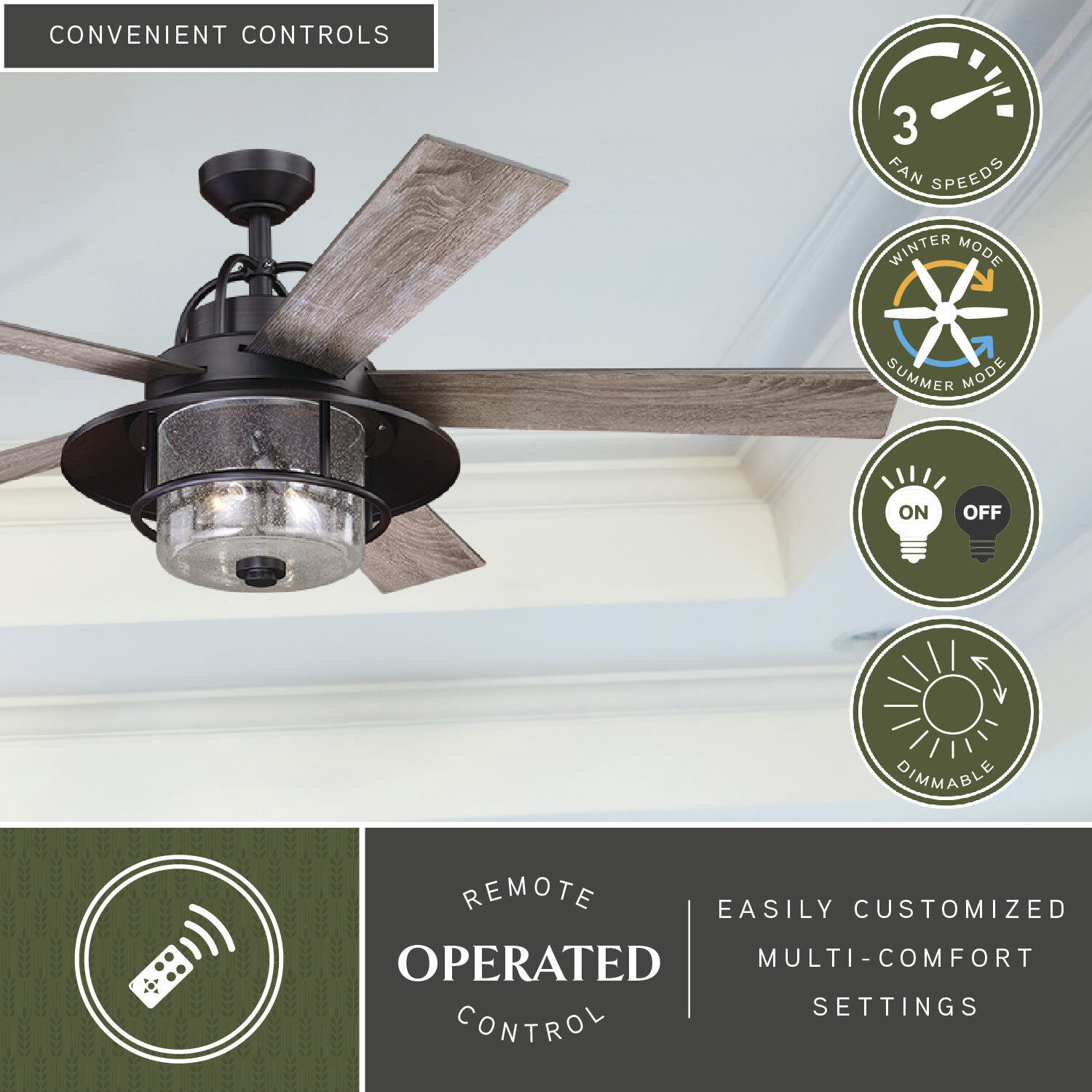 Charleston 56 inch New Bronze with Driftwood-Dark Maple Blades Ceiling Fan