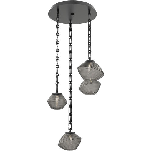 Mesa LED 20.9 inch Matte Black Multi-Pendant Ceiling Light in 3000K LED, Smoke, Rectangular Chain
