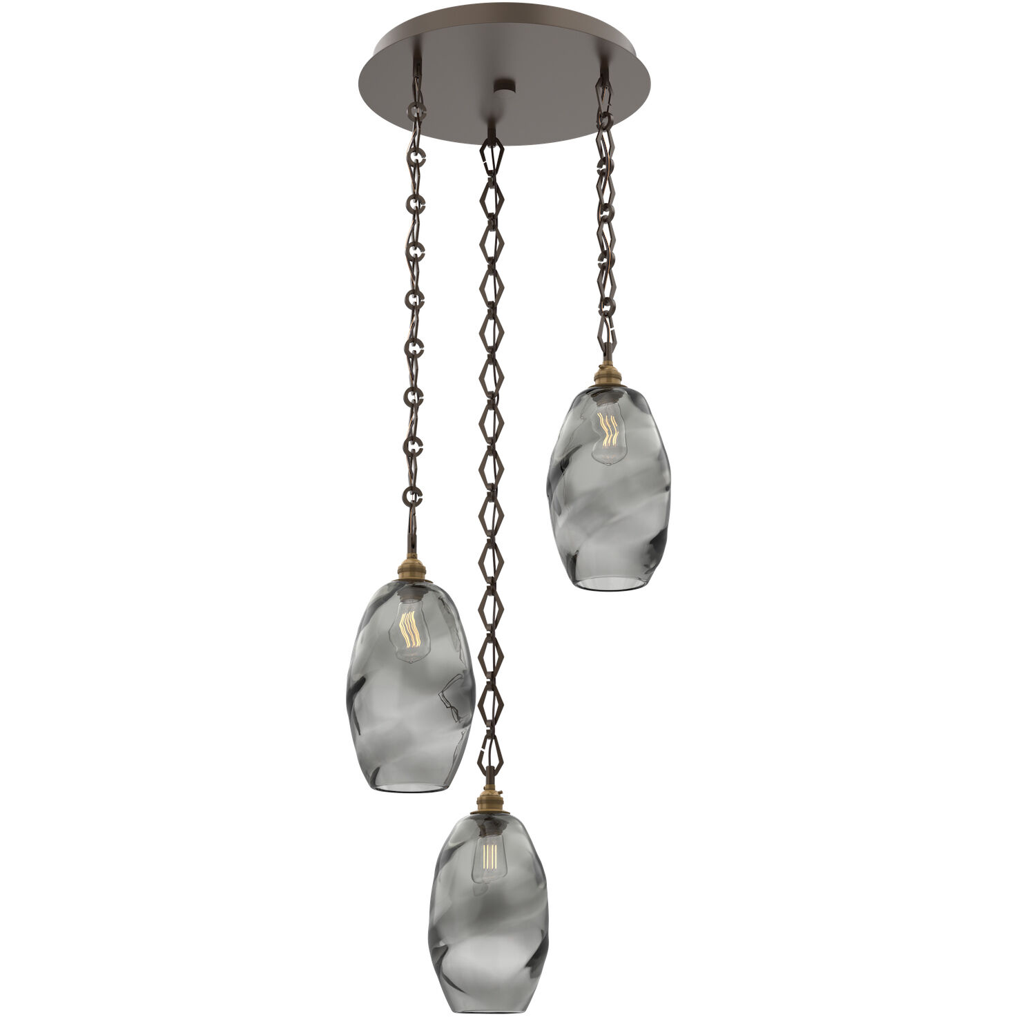 Ellisse 3 Light 18.5 inch Flat Bronze Multi-Pendant Ceiling Light in Smoke Optic, Diamond Chain