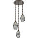 Ellisse 3 Light 18.5 inch Flat Bronze Multi-Pendant Ceiling Light in Smoke Optic, Diamond Chain