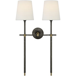 Thomas O'Brien Bryant 2 Light 16 inch Bronze and Hand-Rubbed Antique Brass Double Tail Sconce Wall Light in Linen, Large