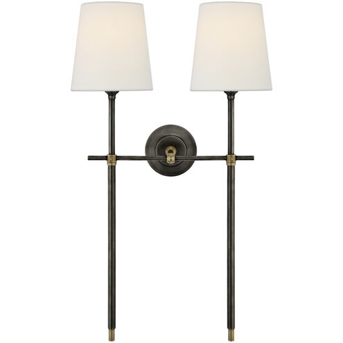 Thomas O'Brien Bryant 2 Light 16 inch Bronze and Hand-Rubbed Antique Brass Double Tail Sconce Wall Light in Linen, Large
