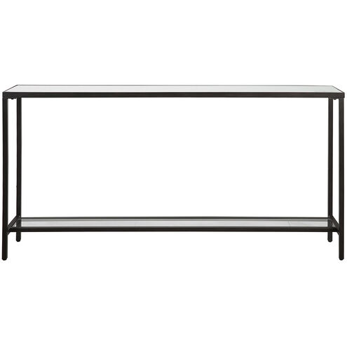 Hayley 60 inch Matte Black with Mirror and Clear Glass Console Table