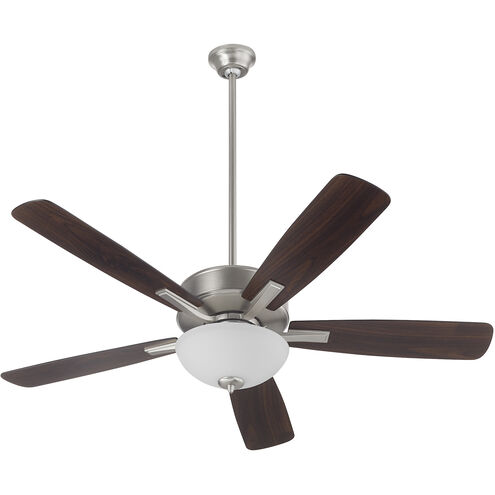 Ovation 52 inch Satin Nickel with Silver/Walnut Blades Ceiling Fan in 2 Light Satin Opal Glass Bowl