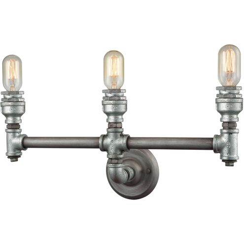 Cast Iron Pipe 3 Light 22 inch Weathered Zinc with Zinc Vanity Light Wall Light