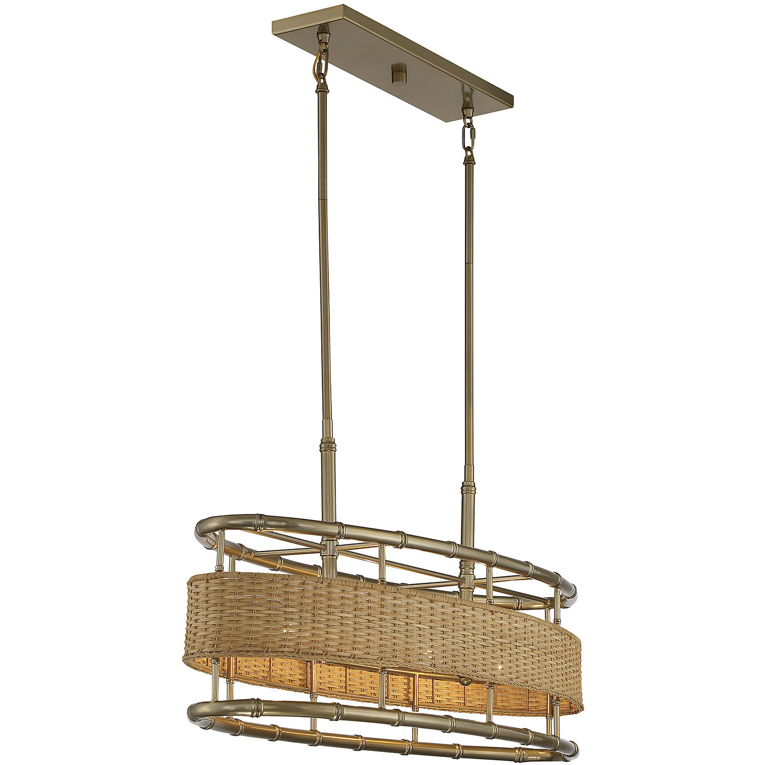 Arcadia 4 Light 36 inch Burnished Brass with Natural Rattan Linear Chandelier Ceiling Light
