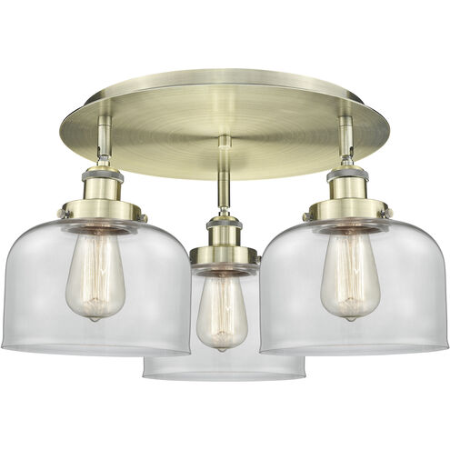 Bell 3 Light 19.75 inch Antique Brass Flush Mount Ceiling Light in Clear