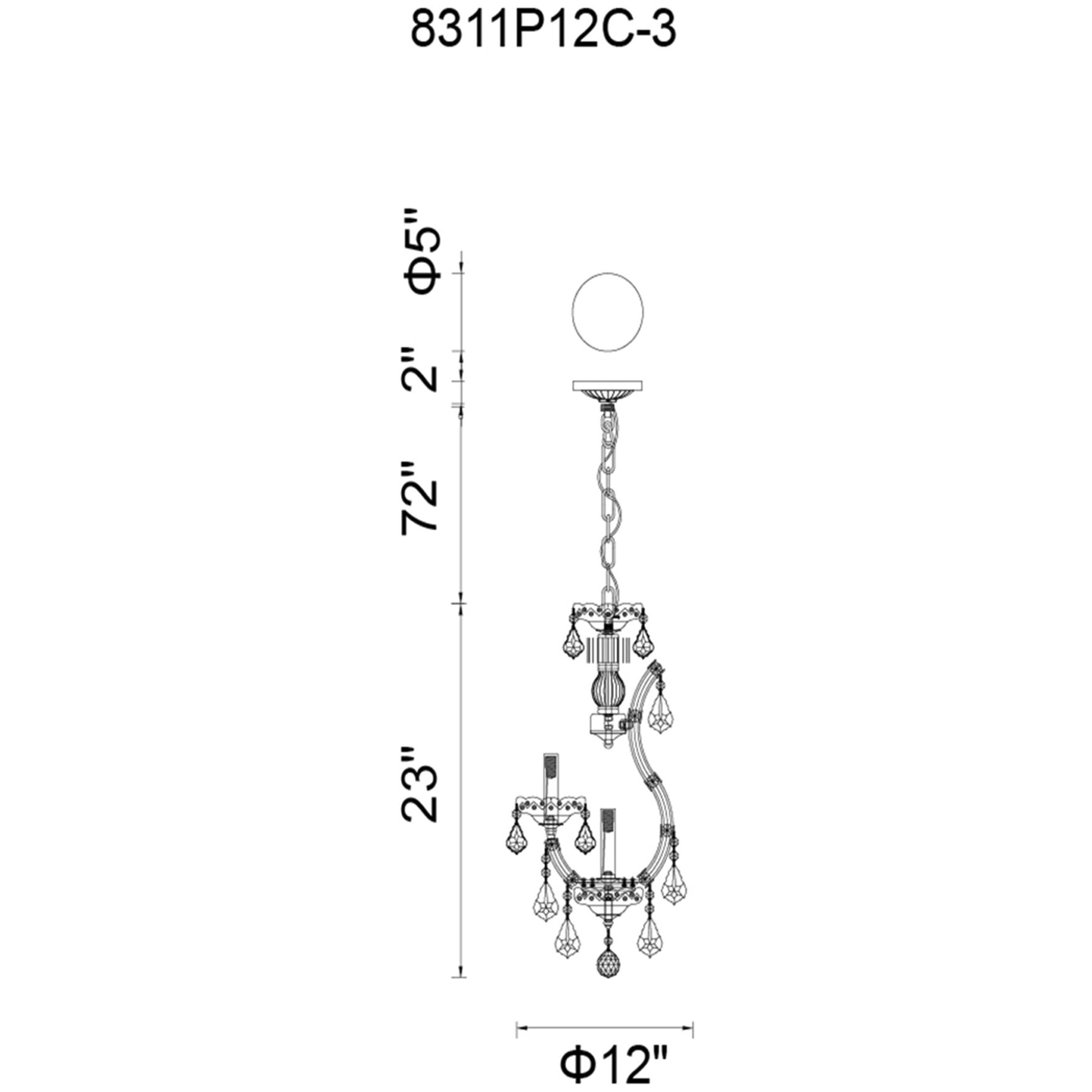 Maria Theresa 3 Light 12 inch Chrome Up Mini Chandelier Ceiling Light