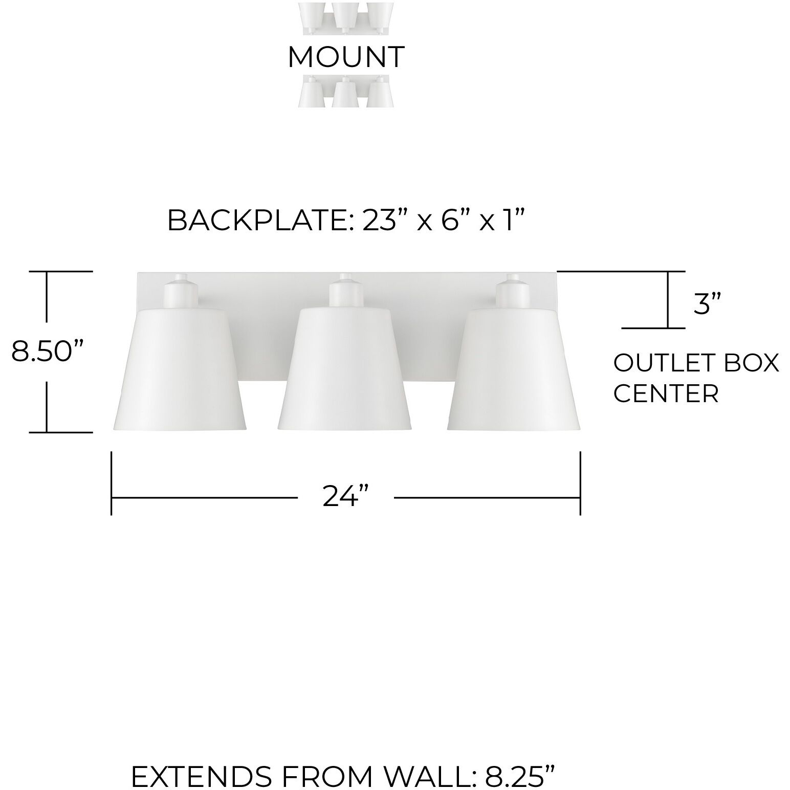 Alden 3 Light 24 inch Matte White Vanity Light Wall Light