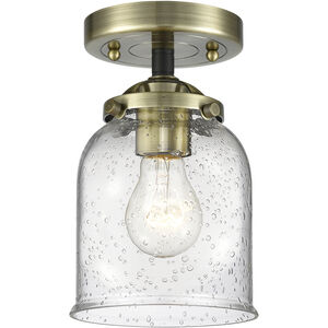 Nouveau Small Bell LED 5 inch Black Antique Brass Semi-Flush Mount Ceiling Light in Seedy Glass, Nouveau