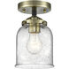 Nouveau Small Bell LED 5 inch Black Antique Brass Semi-Flush Mount Ceiling Light in Seedy Glass, Nouveau