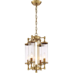 Regis 4 Light 12 inch Aged Brass with Fluted Glass Pendant Ceiling Light