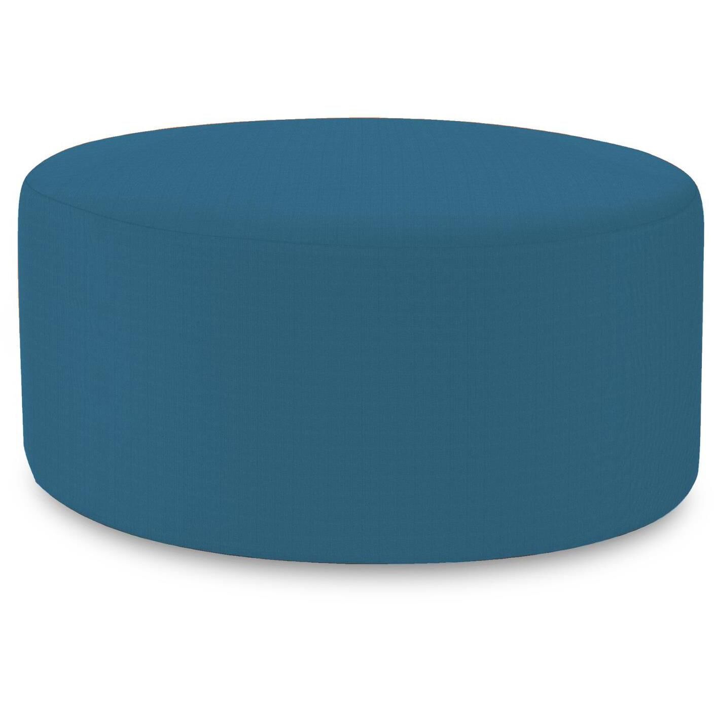 Universal 18 inch Seascape Turquoise Outdoor Round Ottoman with Slipcover