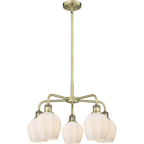 Norfolk 5 Light 23.75 inch Antique Brass Chandelier Ceiling Light in Matte White