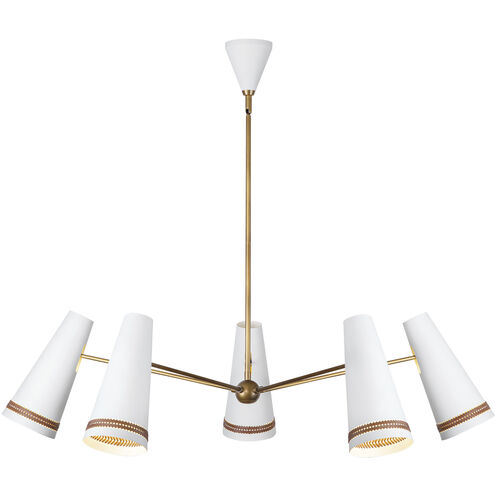 Brickell 5 Light 45 inch Matte White and Hazelnut Leather Chandelier Ceiling Light