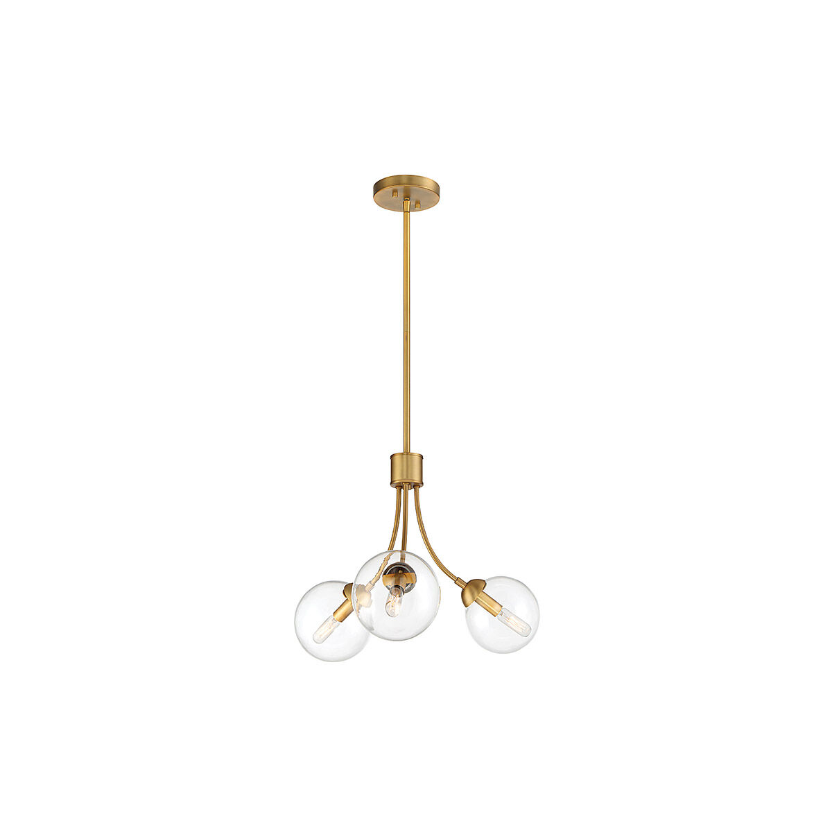 Mid-Century 3 Light 18 inch Natural Brass Chandelier Ceiling Light