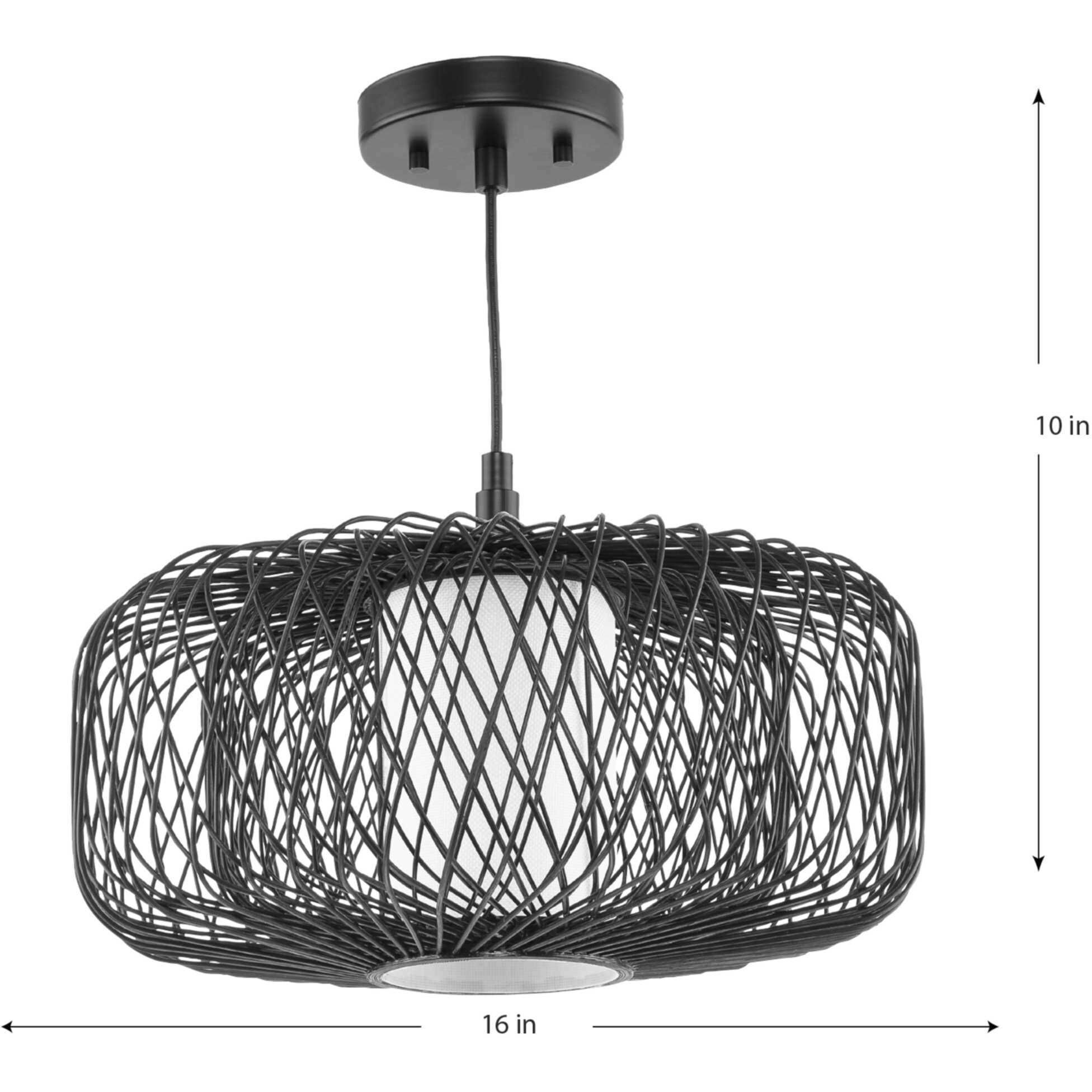 Cordova 1 Light 16 inch Black Rattan Pendant Ceiling Light, Design Series