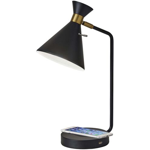 Maxine 19 inch 60.00 watt Matte Black with Antique Brass Accents Desk Lamp Portable Light, with AdessoCharge Wireless Charging Pad and USB Port