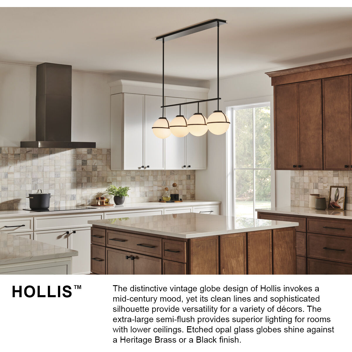 Hollis 4 Light 42.25 inch Heritage Brass Indoor Linear Chandelier Ceiling Light