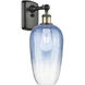 Ballston Brookhaven Almond Armed Sconce Wall Light in Black Antique Brass, Sapphire Blue Glass