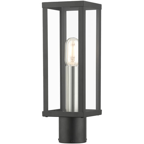 Gaffney 1 Light 15.5 inch Black with Brushed Nickel Finish Accents Outdoor Post Top Lantern in Black with Brushed Nickel Accent
