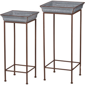 Shelburne Square Plant Gray / Rust Stands, Set of 2