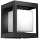 Square Box LED Textured Black Outdoor Sconce in Opal with Hammered Texture, Square Box