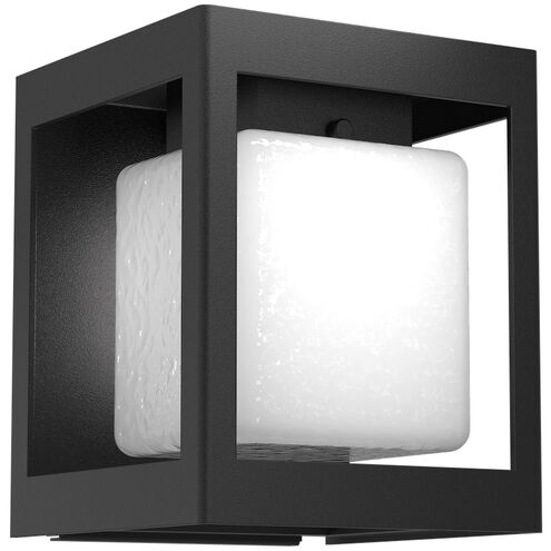 Square Box LED Textured Black Outdoor Sconce in Opal with Hammered Texture, Square Box