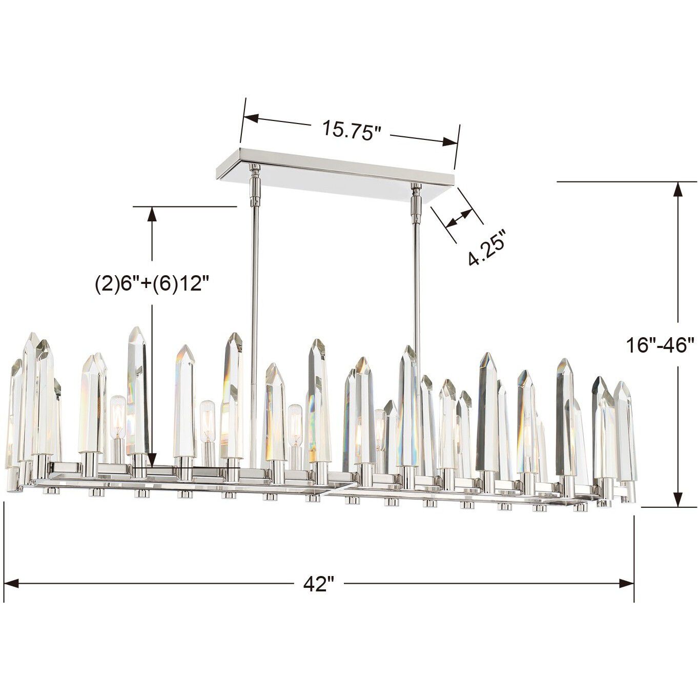 Watson 6 Light 42 inch Polished Nickel Linear Chandelier Ceiling Light