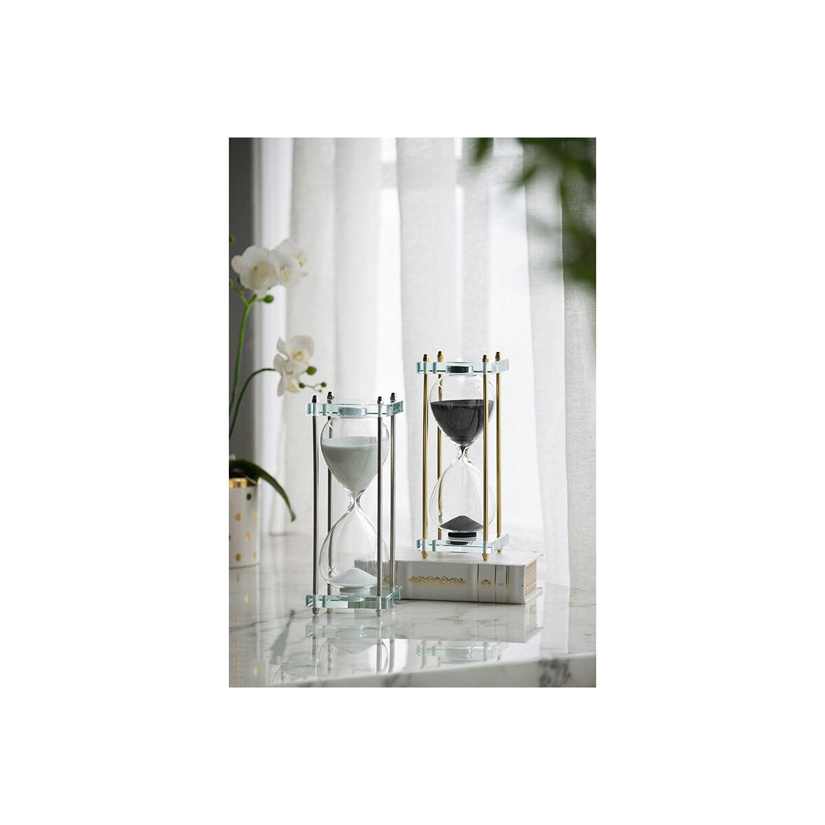 Modern Black and Clear and Brass Hourglass
