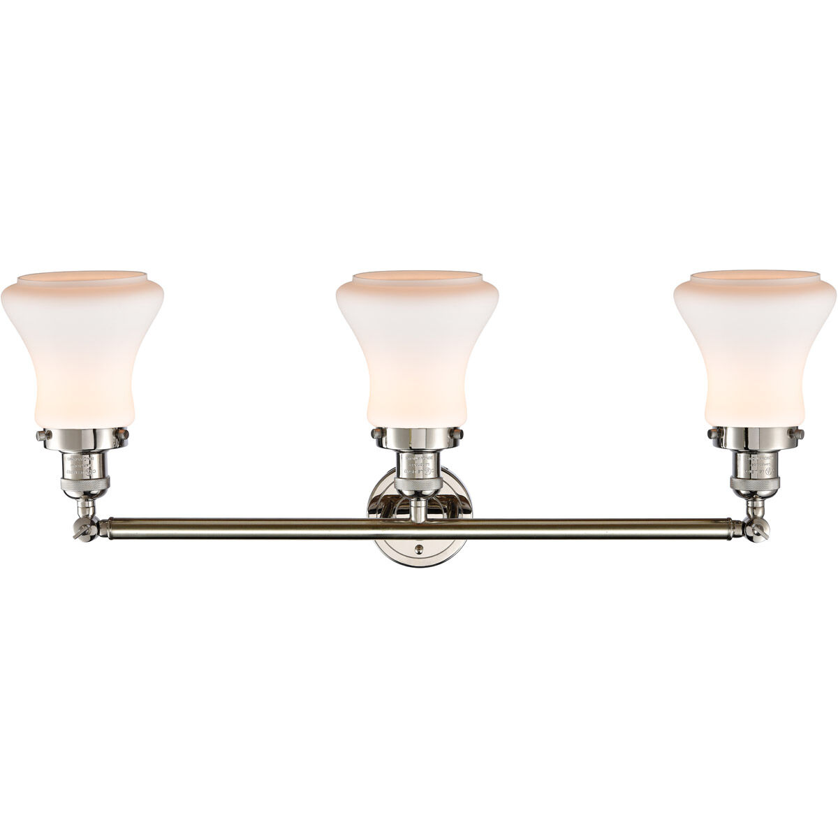 Franklin Restoration Bellmont 3 Light 30 inch Polished Nickel Bath Vanity Light Wall Light in Matte White Glass, Franklin Restoration