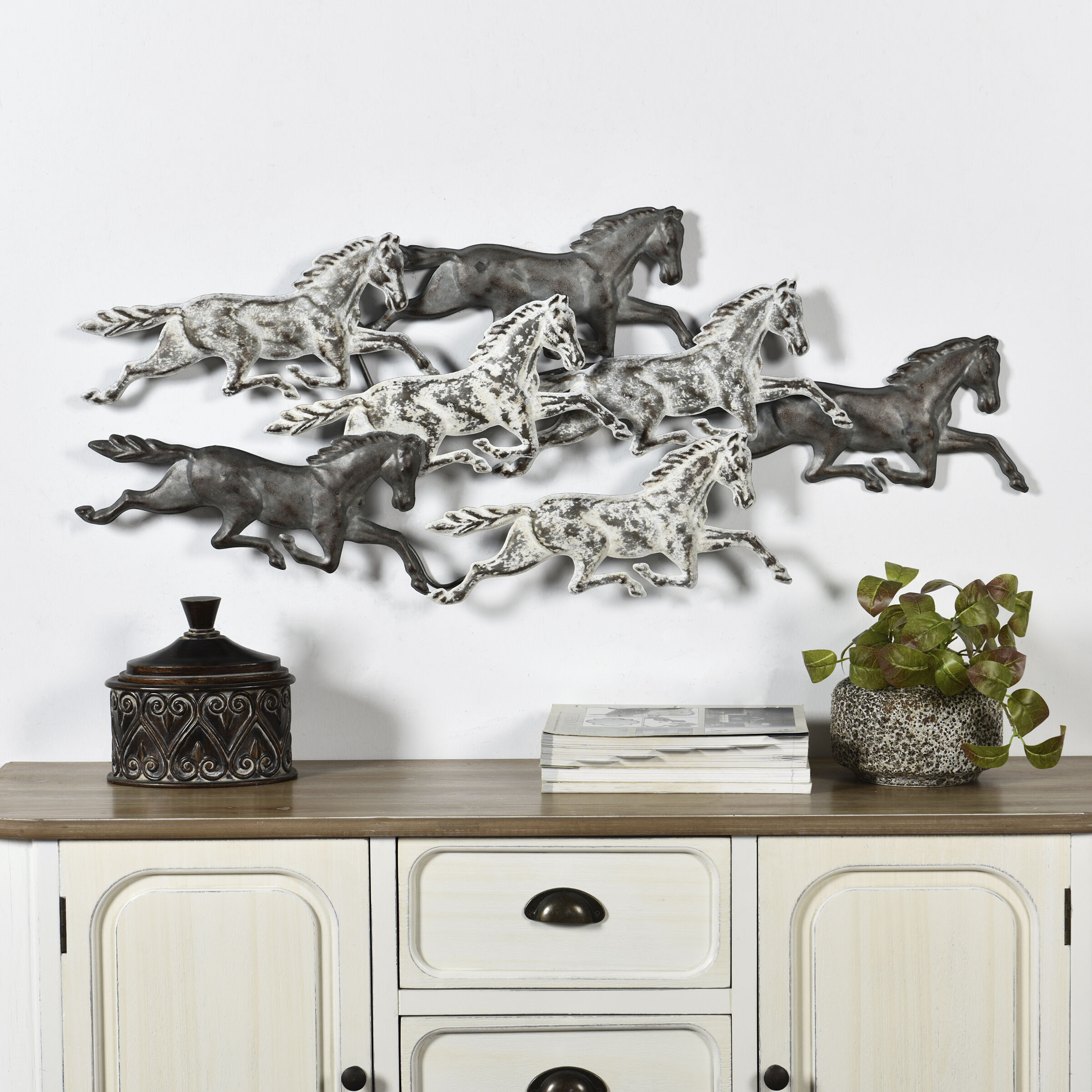 Dutton Galvanized Metal and Aged White Wash and Aged Metal Wall Art