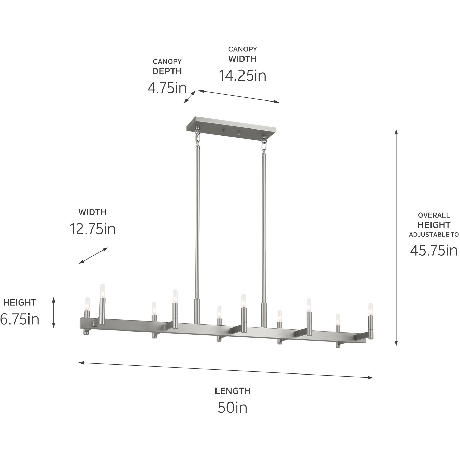 Erzo 10 Light 12.75 inch Satin Nickel Chandelier Linear Ceiling Light, Single