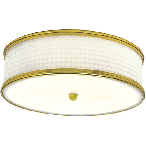 Prism 3 Light 16.75 inch Satin Brass with White Flush Mount Ceiling Light