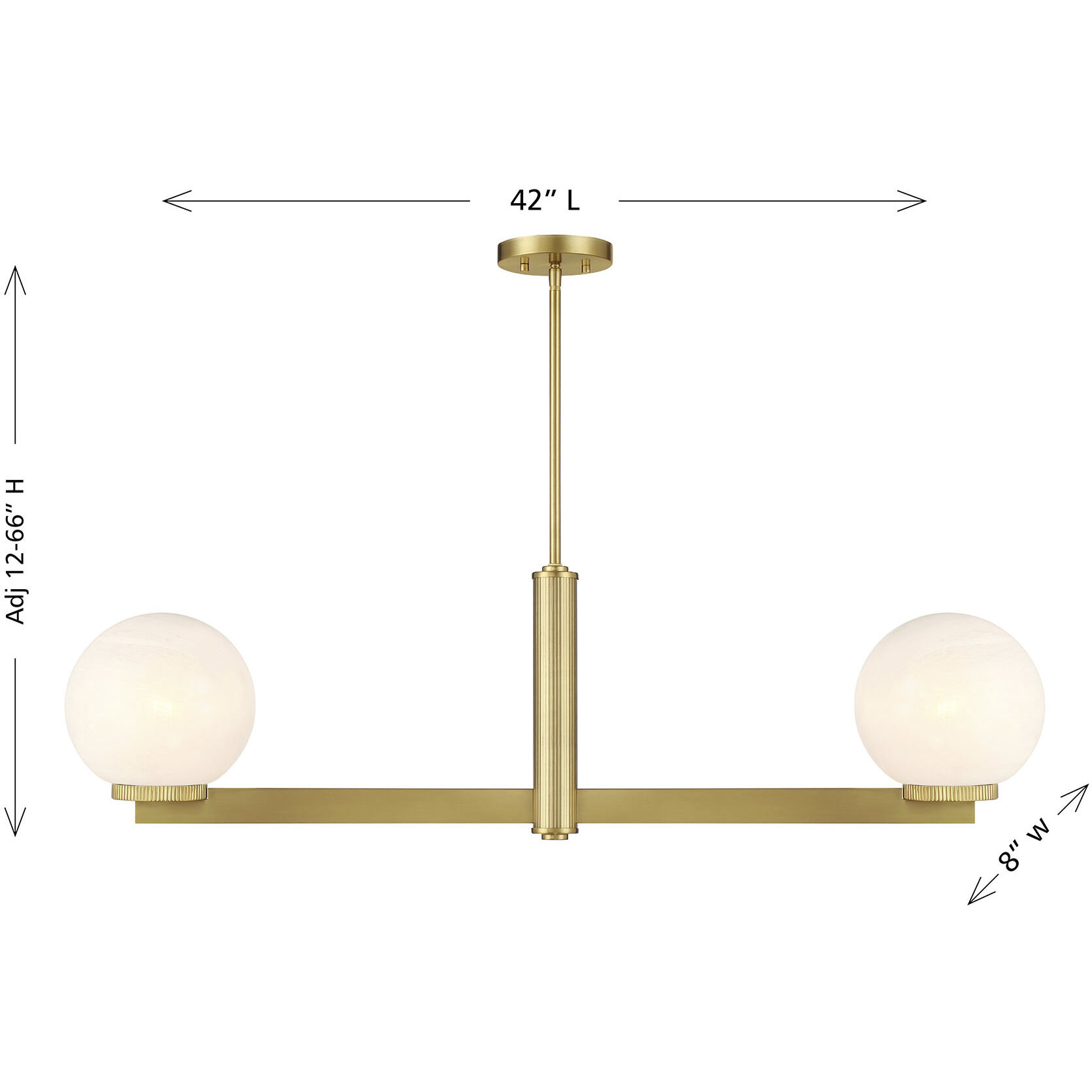 Modern 2 Light 42 inch Natural Brass Linear Chandelier Ceiling Light